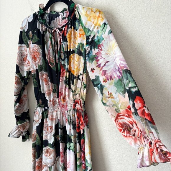 Dolce & Gabbana Silk Mixed Floral Print Long Sleeve Midi Dress - Picture 7 of 16